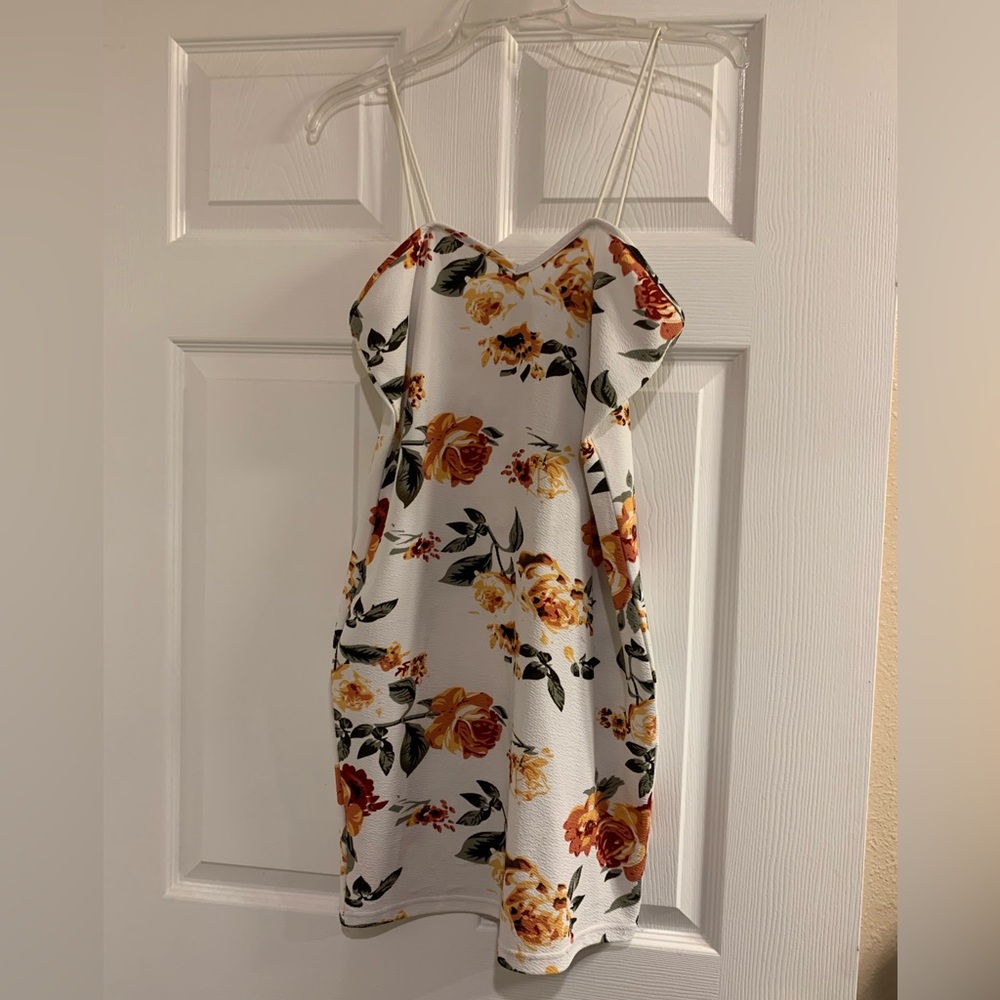 SHEIN Cream Orange Floral Midi Sundress